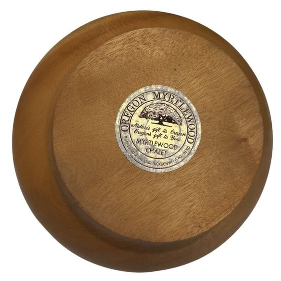 VTG Oregon Myrtle Wood 8" NUT BOWL CANDY COIN DISH Gold Handle Cracker Tray MCM - Picture 3 of 7